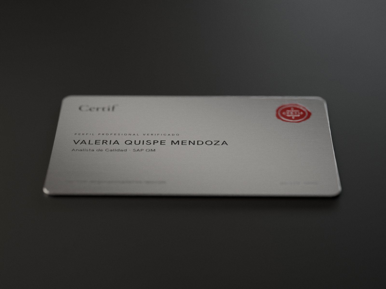 Tarjeta Certif de metal grabada con láser