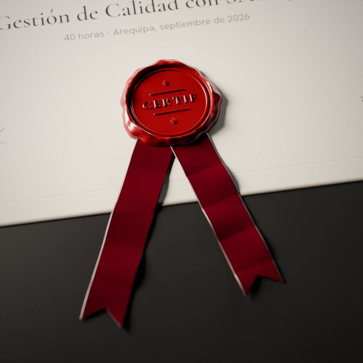 Sello de lacre Certif con su cinta sobre un certificado